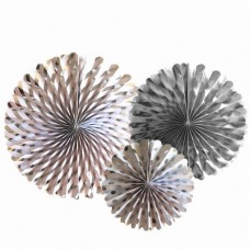 15" Paper Lanterns Decorative Hanging Fan Set 'Silver Foil' (3 pieces)